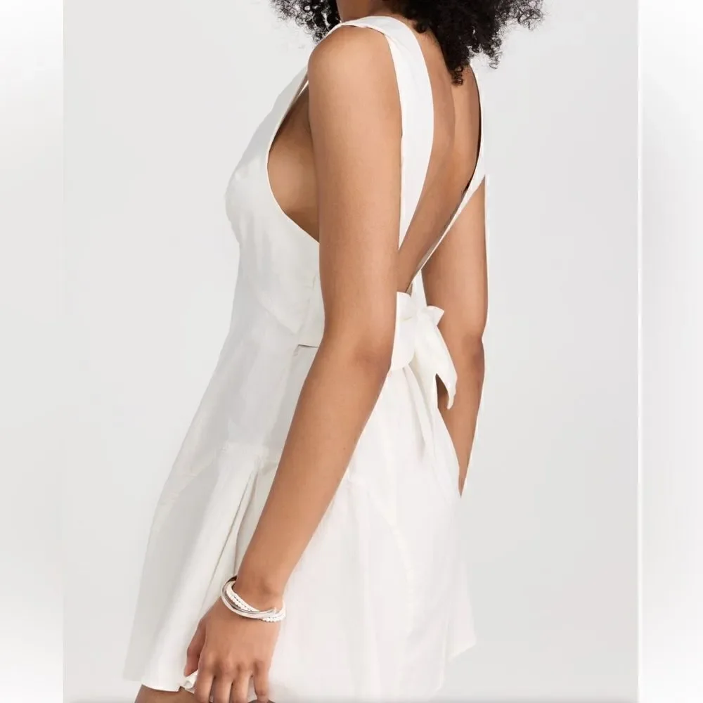 NWOT Free People Eye Catching Mini Dress Sleeveless Open Back Bow V Neck L
